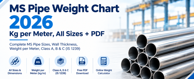MS Pipe Weight Chart 2026 – Kg per Meter, All Sizes + PDF MS Pipe Weight Chart 2026 – Kg per Meter, All Sizes + PDF