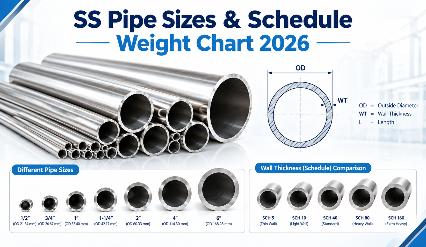 SS Pipe Weight Chart 2026: Sizes, Weight Calculator, Formula, Price & PDF SS Pipe Sizes & Schedule Weight Chart 2026