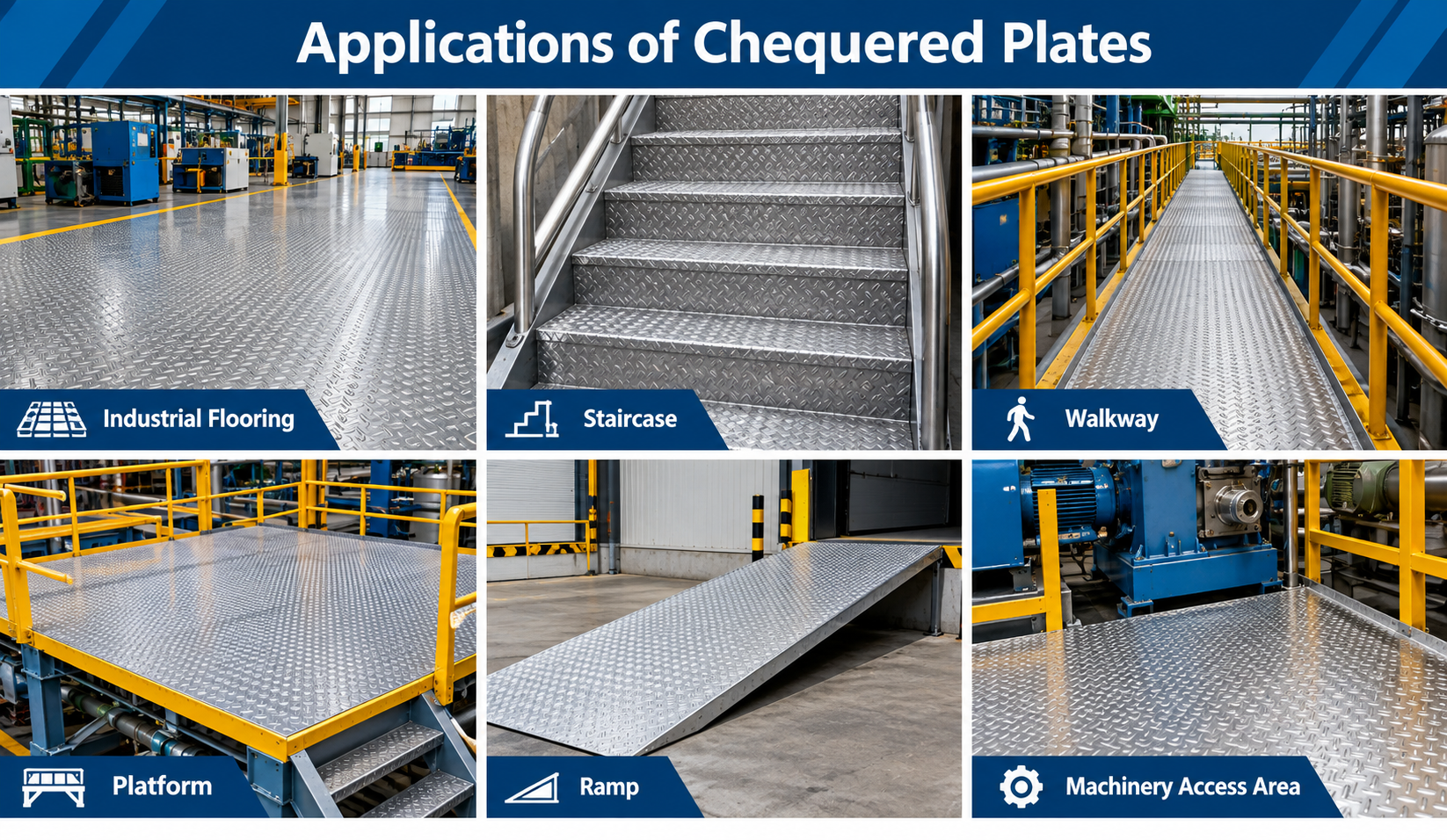 Chequered Plate Weight Chart 2026 – Kg per Sq Meter MS chequered plate applications for flooring platforms stairs and walkways