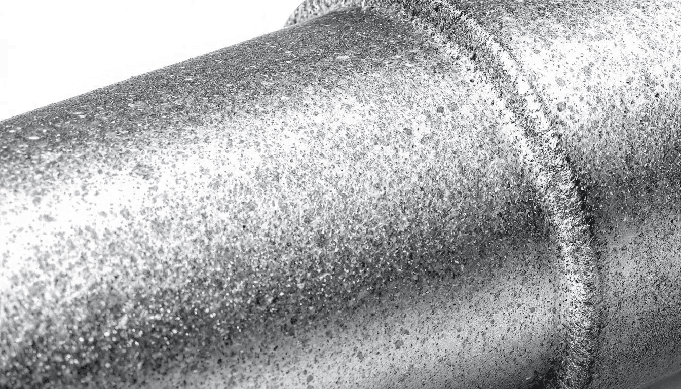 A close-up view of a galvanized iron pipe reveals its shiny zinc coating surface, highlighting the outer diameter and wall thickness. This image is essential for understanding the specifications and weight chart of gi pipes used in various plumbing applications.